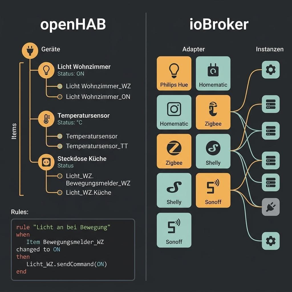 openHAB und ioBroker Interface-Vergleich