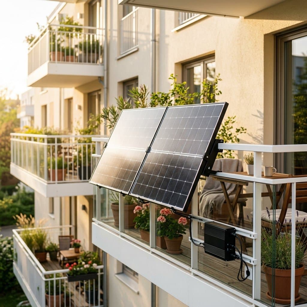 Balkonkraftwerk solar panels on balcony railing