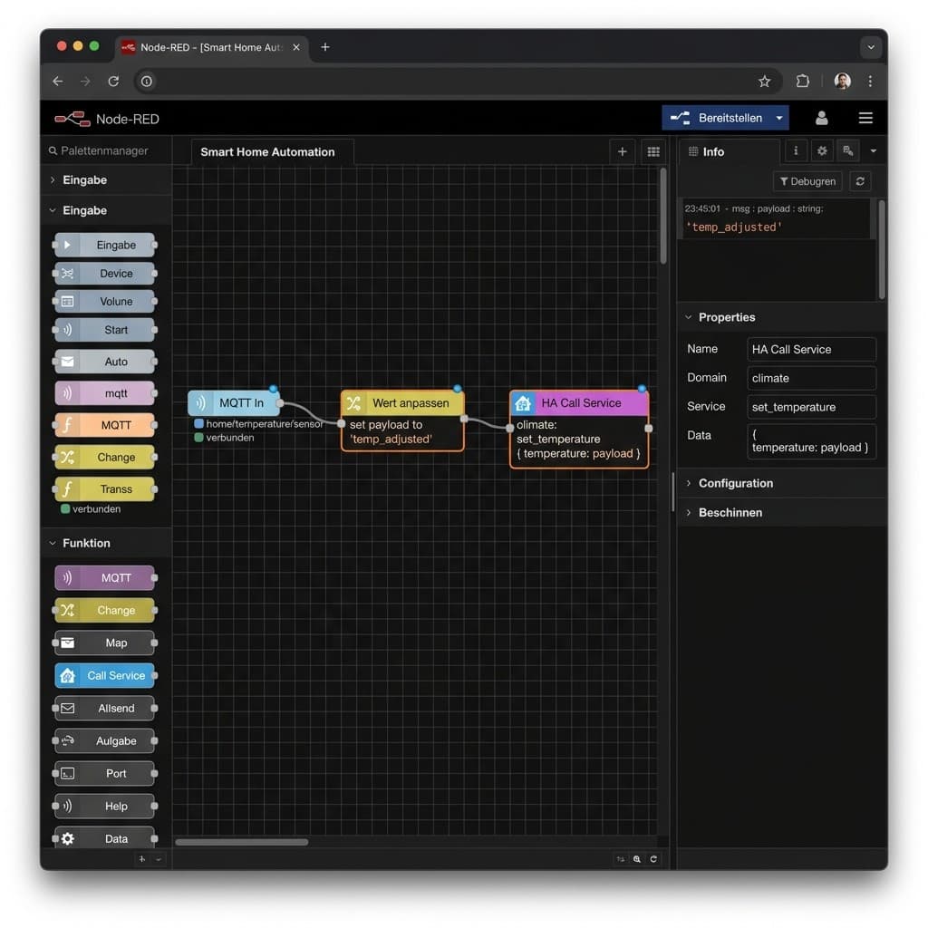 Erweiterter Node-RED Flow mit MQTT und Home Assistant Integration