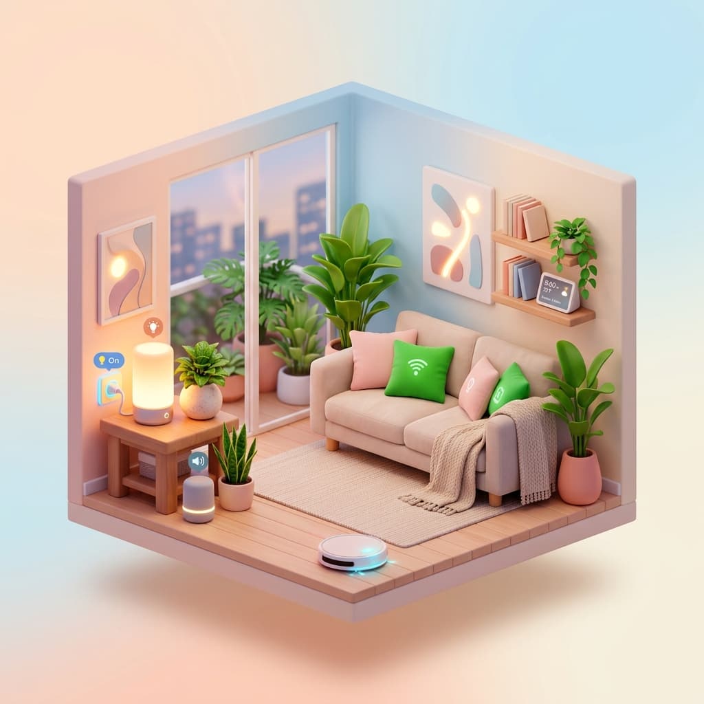 Minimalistisches Smart Home Apartment in Pastellfarben