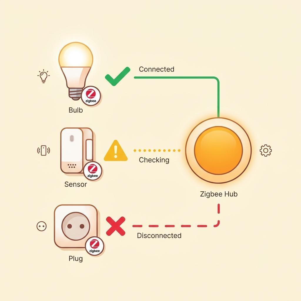 Verschiedene Smart Home Geräte mit Kompatibilitätssymbolen